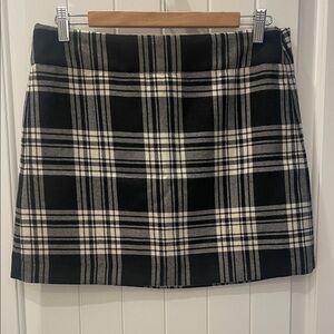 J. Crew Black and White Plaid Wool Mini Skirt